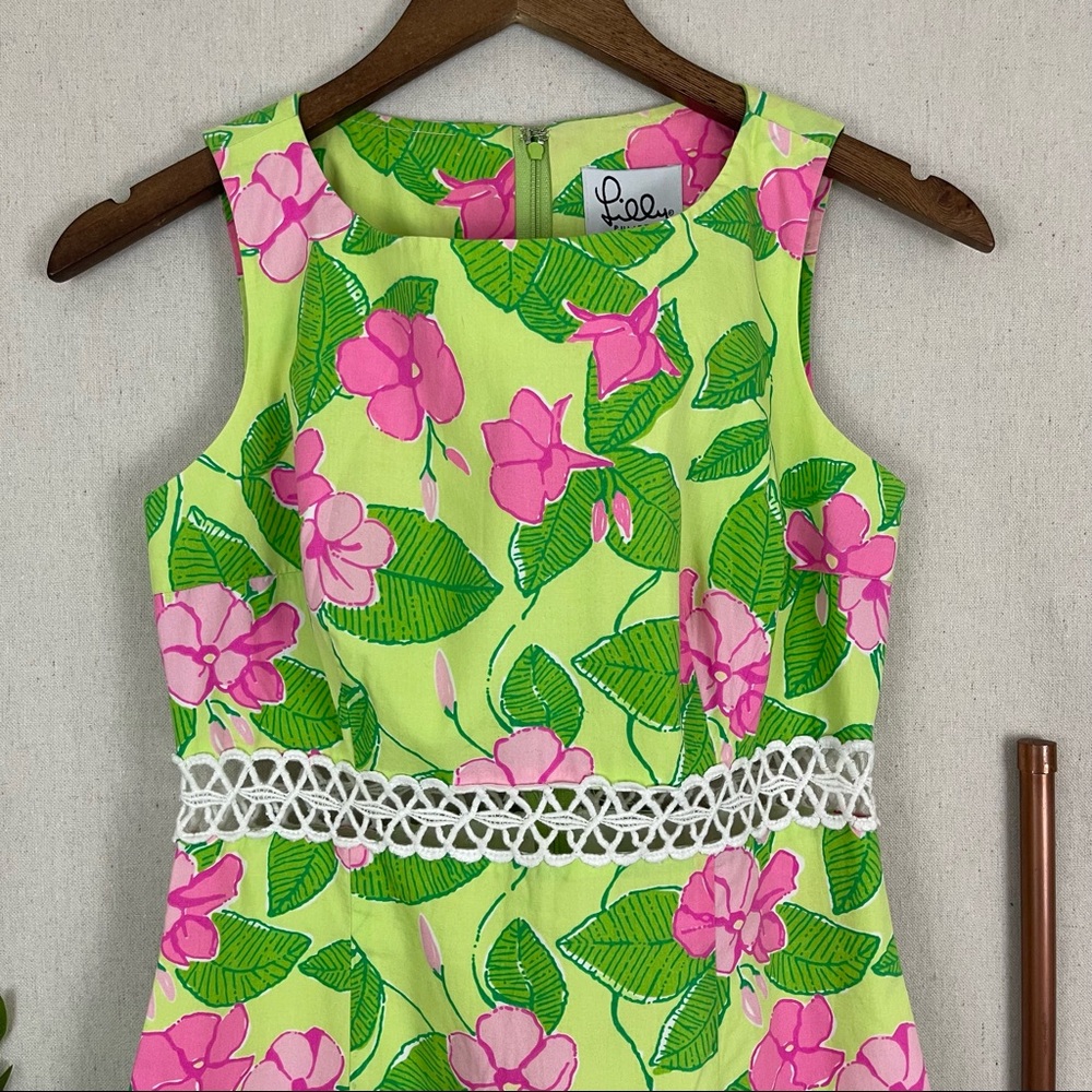 Vintage Lilly Pulitzer Pink & Green Cutout Shift Dress (Sz 0) - Picture 2 of 7